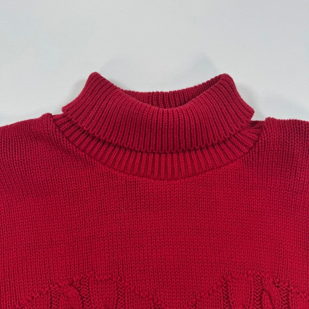 Coldwater Creek Red Heart Cable Knit Turtleneck Sweater Womens Medium Cotton USA